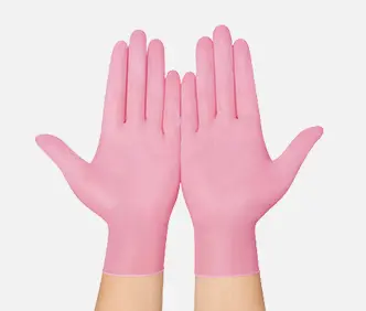 Розовые виниловые одноразовые перчатки